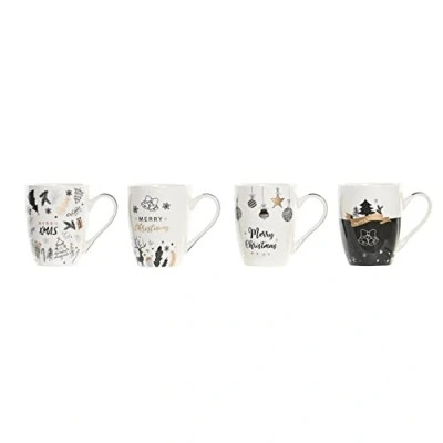 Imagen de PLUS HOME Pack de 4 tazas navideña.4x Taza Café Porcelana navidad para Bebidas Frías y Calientes.Capacidad 340ml tamaño 12x8.5x10.5cm.