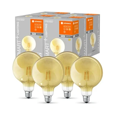 Imagen de LEDVANCE Lámpara LED inteligente en oro con 6W, 2700K, E27, 125mmx178mm, tecnología Wifi, bombilla regulable de forma global controlable vía app y asistente voz., paquete 4