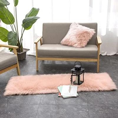 Imagen de Teppich Wölkchen Alfombra de imitación Piel Cordero Salón Dormitorio Deco Oveja como Colcha, cojín Asiento, para Silla, sofá, Cama Rosa 50x150 cm Rectángulo