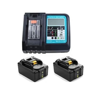 Imagen de YASI MFG® Cargador &amp; 2 x Batería para Makita BL1830 BL1840 BL1850 DC18RA DC18RC DC18RD [Cargador 3A con 18 V 5,0 Ah Li Ion]