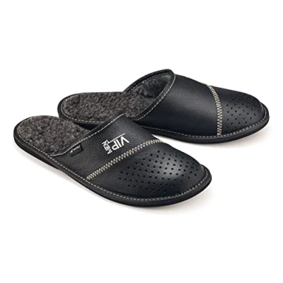 Imagen de ESTRO Zapatillas Casa Hombre Invierno de Pantuflas Cuero MZ01 (Negro, 40 EU)