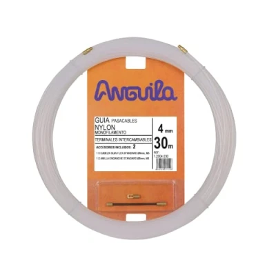 Imagen de Anguila Guía Pasacables Terminales Intercambiables Monofilamento Nylon Color Blanco Diámetro 4mm 30 metros