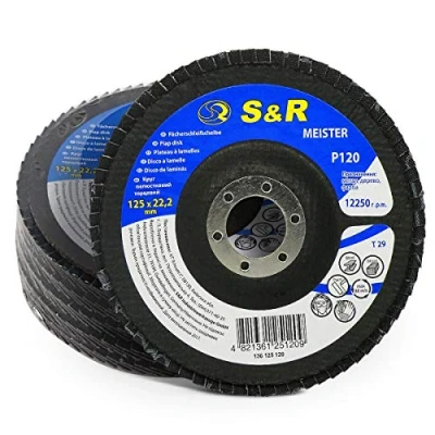 Imagen de S&amp;R Disco de Láminas Abrasiva 125 m x 22,23 para Acero y Madera, tamaño grano 120, 29 Dientes. Set 5 discos amoladora angular.