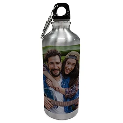 Imagen de LolaPix Botella personalizada. de aluminio inoxidable con foto. agua. Water Bottle. Cantimplora. Libre BPA. 600ml. TAPE MOSQUETÓN COLOR PLATA