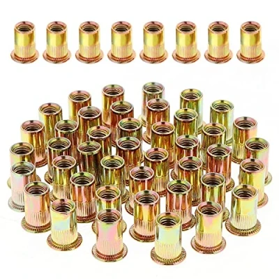 Imagen de Gueenky 100 Piezas Tuercas Remachables de Acero al Carbono Galvanizadas, M10 Remaches Roscados Remachables, Kit para Muebles Madera (17 mm x 21 mm)