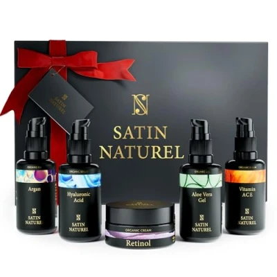 Imagen de Regalo Navidad Mujer de Belleza Regalos Originales para Serum Vitamina C Retinol puro la cara + Acido Hialuronico Crema Hidratante Facial Aceite Argan 5x30ml