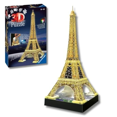 Imagen de Ravensburger Puzzle 3D: 3D Torre Eiffel Paris con Luz, Puzzles para Adultos y Niños +10 Años, Maquetas Montar, Rompecabezas 3D, 226 Piezas, Construcciones Niños, Regalos