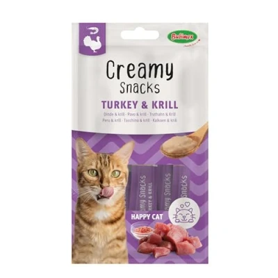 Imagen de Bubimex Creamy Snacks Pavo y Krill Dulces cremas para lamer Gatos Textura Lisa, cremosa apetitosa Estimula el apetito favorece la hidratación 4 x 15 g