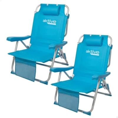 Imagen de AKTIVE Pack de 2 sillas plegables multiposición para playa, jardín, terraza o camping, 5 posiciones, 49x58x80 cm, Altura asiento 27 Topes antivuelco, Soporta 100 kg, Con asas transporte (85469)
