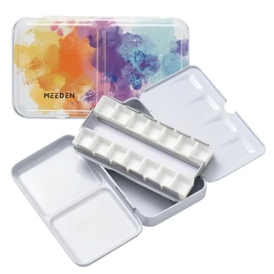 Imagen de MEEDEN Caja vacía para Paleta de Acuarela, Lata Rosa pequeña más 12 Medias sartenes