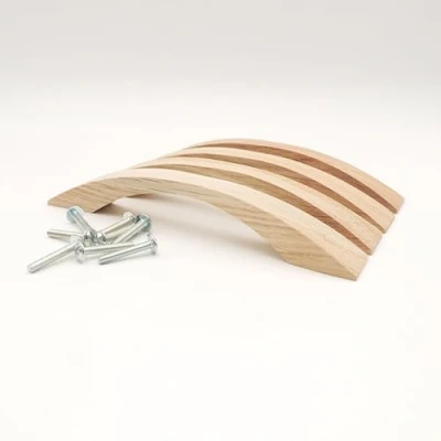 Imagen de JOWE Juego de 4 tiradores para muebles roble sin tratar, incluye tornillos, tirador cajón madera, longitud 17,5 cm, distancia entre taladros 12,8 cm