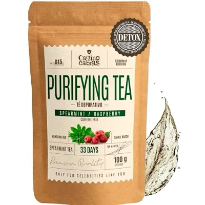 Imagen de DETOX Té Depurativo Infusion Drenante y Digestiva con efecto Diuretico Menta, Hinojo, Anis, Regaliz, Canela, Alcaravea, Frambuesa Sin cafeína Spearmint Tea Infusiones de Hierbas 100g