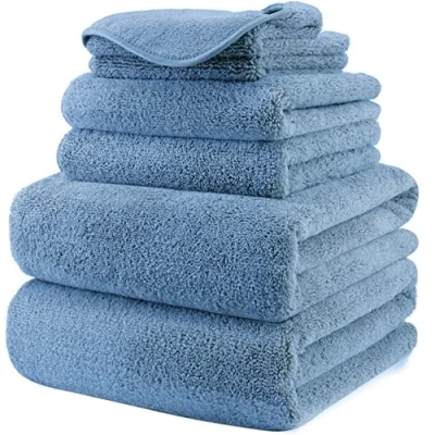 Imagen de Polyte Juego de Toallas baño Microfibra Felpa y antipelusa Secado rápido Pack 6 (Azul)