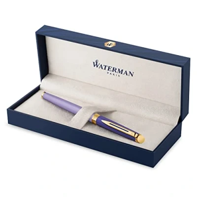 Imagen de Waterman Hémisphère Pluma estilográfica, metal y laca morada, con borde recubierto de oro, punta fina recubierta caja regalo