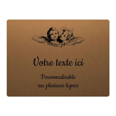Imagen de Mygoodprice Placa grabada funeraria con diseño de dos cabezas ángeles autoadhesiva, 20 x 15 cm, personalizable 1 a 3 líneas