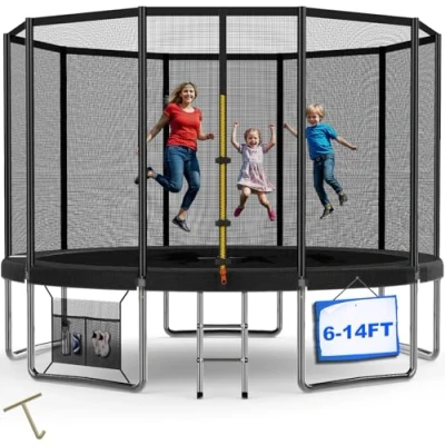Imagen de Devoko Cama Elástica Exterior para Niños Ø 183/228/305/366/427 cm, Trampolines con Malla de Zapatos, Escalera, Red Seguridad, Capacidad Carga 150 kg