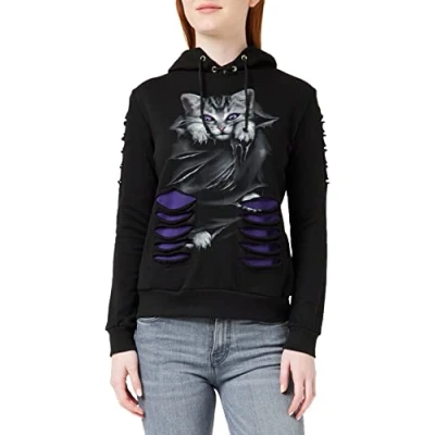 Imagen de Spiral Bright Eyes Sudadera con Capucha y Rasgado Morado/Negro Grande M