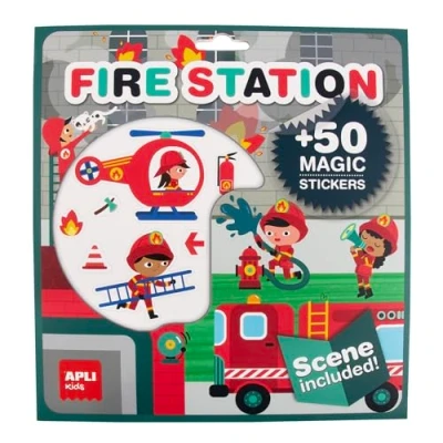 Imagen de APLI Kids 19373 Juego de Pegatinas Removibles con Escenario para niños a Partir 3 años, temática Estación Bomberos