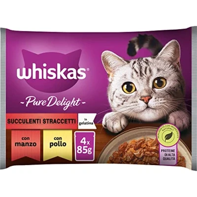 Imagen de Whiskas Pure Delight Suculenti Straccetti, a Partir de 1 años, Comida húmeda para Gato, 13 Paquetes 4 Bolsas 85 g (52 bolsitas en Total)