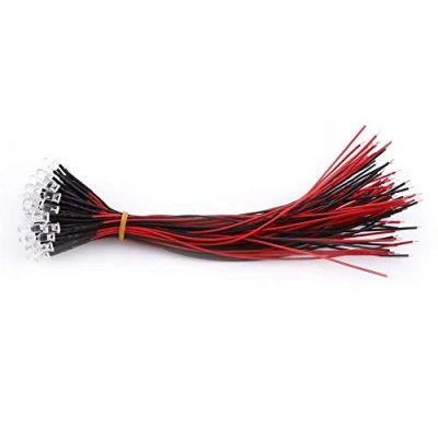 Imagen de 50pcs Pre Wired DC 9 12V Luces LED Diodos emisores 3 5 10mm Agua Clear Blanco Rojo Azul Verde Luz(White Light 5mm)