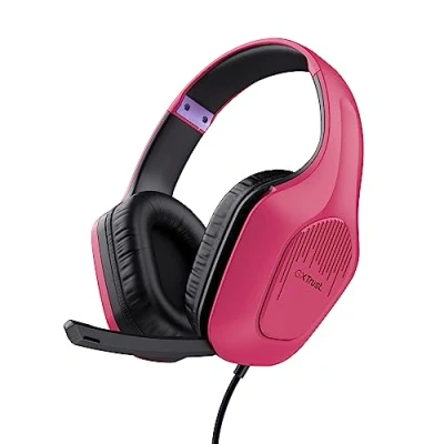 Imagen de Trust Gaming GXT 415P Zirox Ligeros Cascos con Drivers de 50 mm para PC, Xbox, PS4, PS5, Switch, Mobile, Conexión 3.5 mm, Micrófono Plegable, Auriculares Cable 2m Over Ear Rosado