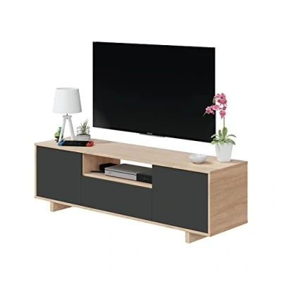 Imagen de Habitdesign Modulo TV, Mueble de Salon, Juego Muebles, Modelo Zaira, Acabado en Roble Canadian y Gris Antracita, Medidas: 150 cm (Ancho) x 46 (Alto) 41 (Fondo)