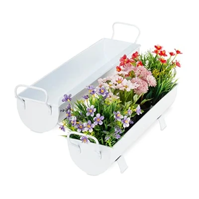 Imagen de Relaxdays Jardineras Exterior Vintage, Set de 2 Unidades, Maceteros para Plantas, Hierro, 53 y 61 cm Largo, Blanco