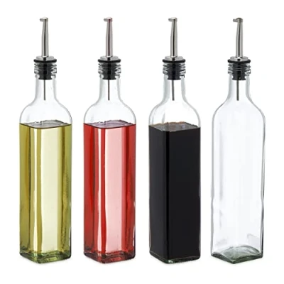 Imagen de Relaxdays Set de 4 Aceiteras y Vinagreras, Botellas Cristal, 500 ml, Dispensador, Aceite Oliva, Vinagre, Transparente,