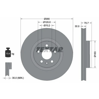 Imagen de TEXTAR 92313905 Disco de freno 355 32 05/06 120 ventilación interna revestido altamente carbonizado sin perno sujeción rueda, buje rueda