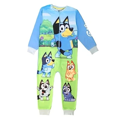 Imagen de Bluey Onesie para niños o niñas, Ropa de Estar por casa Forro Polar Todo en uno, Pijama Azul, Edad 4 5 Años