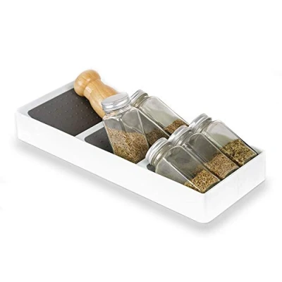 Imagen de MOLEDA 3 Niveles Especiero Cocina Organizador Cajon Estante para Botes de Especias, Soporte Especias Tiered Spice Rack Drawer Organizer Kitchen Storage Almacenamiento Condimentos Plastico Blanco