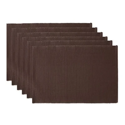 Imagen de DII Basic Everyday Juego de manteles Individuales Acanalados 100% algodón, 13 x 19 Pulgadas, marrón Oscuro, 6 Piezas