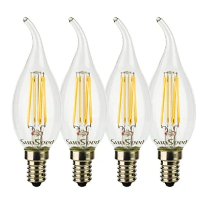 Imagen de SUNSEED 4x Bombilla Vela Llama Filamento LED E14 6W = 60W Blanco Neutro 4000K