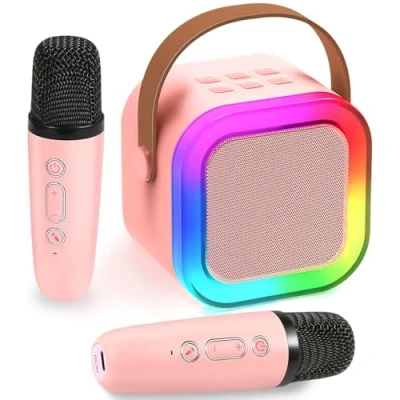 Imagen de Chennyfun Karaoke 2 Microfonos para Niños, Altavoz de Portátil Niños con Efectos Cambio Voz y Luces LED, Mini Bluetooth Portátil, Mejores Juguetes Regalos Niñas