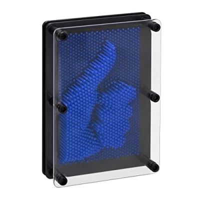 Imagen de Relaxdays Imagen de uñas Pinart Tablero Pin Art, Escultura 3D, 13x18cm, Juego Pinchitos, Molde Clavos Decorativo, Azul, Bambú