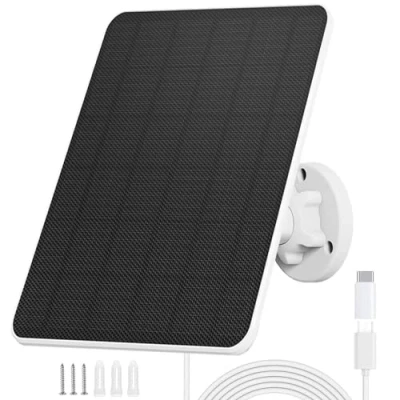 Imagen de Rhorawill Panel Solar para cámara de vigilancia,módulo 6W Seguridad,cámara Exterior,Timbre e iluminación Exterior con conexión USB y C,Cable IP65 3m,Soporte Ajustable 360