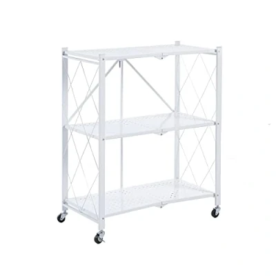 Imagen de CATTERHOUSE Estantería Metálica Plegable Kim 84 71,5x36x84 cm de Almacenaje Color Blanco con Ruedas y 3 Baldas Soporta hasta 120 kg