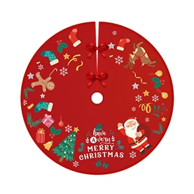 Imagen de Falda del Árbol de Navidad, para árbol Navidad en Rojo, Redonda, Alfombra 90 cm (B)