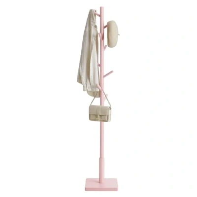 Imagen de VASAGLE Perchero, Perchero de Madera Maciza, Pie con 8 Ganchos para Abrigo, Sombrero, Bolso, Cartera, Entrada, Pasillo, y Mástil Caucho, Rosa Jalea RCR010R01