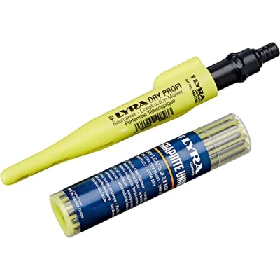 Imagen de LYRA 4498103 DRY PROFI lápiz mecánico para agujeros profundos, incluye sacapuntas y clip, 12 minas de grafito universal 2B, todas las superficies, en blíster