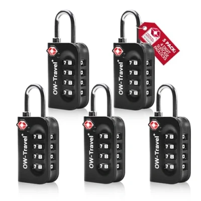 Imagen de OW Travel Candado maleta TSA Anti robo. numerico 4 Digitos. Combinacion Taquilla. Candados para mochilas y maletas. Taquilla Gimnasio. seguridad equipaje Negro 5
