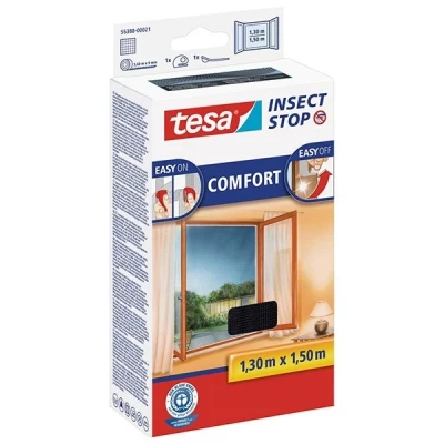 Imagen de tesa Insect Stop Malla Mosquitera COMFORT para Ventanas Autoadhesiva con Cierre de Gancho y Bucle Tela Antimosquitos Gris Antracita, 130 cm x 150