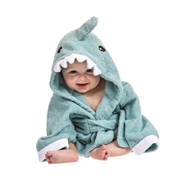 Imagen de Lexikind Toalla bebé con capucha Mullido albornoz de rizo Poncho infantil divertida (tiburón azul)