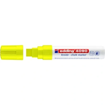 Imagen de edding 4090 marcador de tiza amarillo neón 5 rotuladores punta biselada 4 15 mm para cristal borrables pizarras, vidrio y espejos líquida cobertura opaca