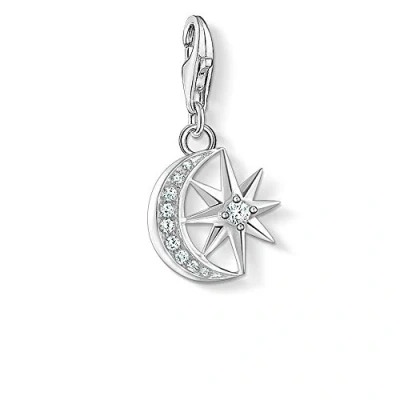 Imagen de Thomas Sabo Colgante Inspirado en Símbolos Celestiales, Abalorio Plateado de Luna y Estrella con Piedras
