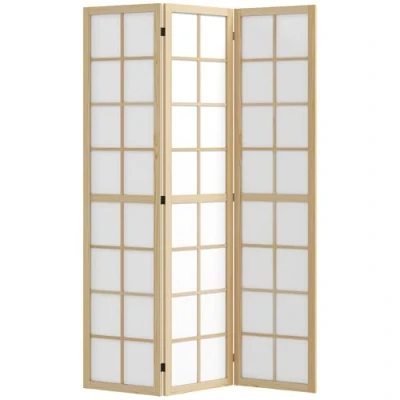 Imagen de HOMCOM Biombo de 3 Paneles Separador Ambientes Plegable 120x170 cm para Salón Dormitorio Oficina Madera y Blanco