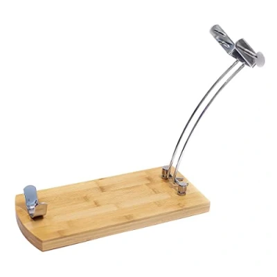 Imagen de Fackelmann Jamonero Plegable de Bambú, Jamonera para Paletilla o Jamón, Diseño fresco, Base Madera Bambú y Soporte Acero Cromado, 37 x 16 cm, 1 Unidad