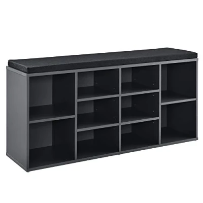 Imagen de [en.casa] Banco Zapatero tapizado 103 x 30 48 cm Negro/Gris Oscuro 10 Compartimentos