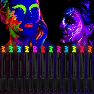 Imagen de Strehknewen Juego de 12 colores neón UV para niños, lápices maquillaje lavables y maquillaje, Halloween, carnaval
