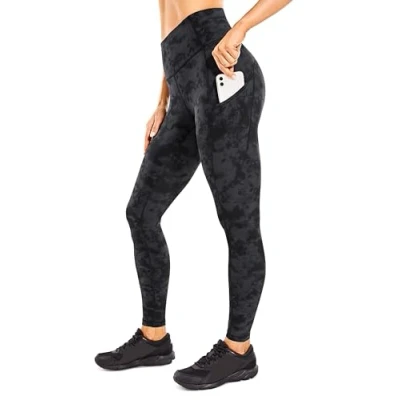 Imagen de CRZ Yoga Mujer Naked Feeling Leggings Deportivas Cintura Alta Fitness Pantalones con Bolsillo 63cm La Niebla de Tinta Humo 40